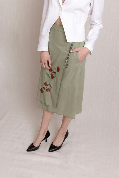 Volanlı Embroidered Long Anvelope Summer Linen Skirt