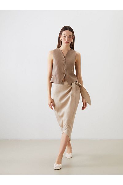 LC Waikiki New Season Elastic Waist Linen Skirt - S5P624Z8
