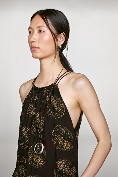 Massimo Dutti Ramie karışımlı desenli uzun elbise