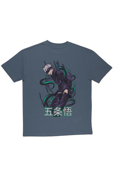 By Caspita Fashion Lenithra Jujutsu Kaisen Gojo Anime Back Printed Unisex Oversize Smoked T-Shirt