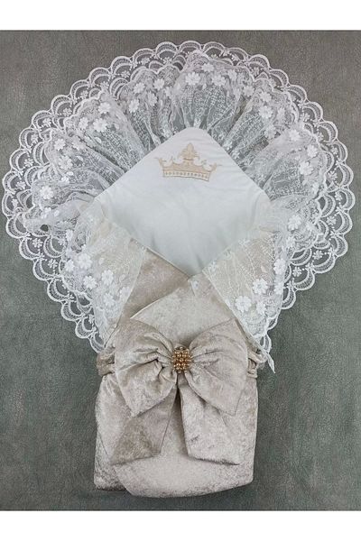 ALFA AKSESUAR 03 Newborn Palace Velvet Crown Embroidered Pearl Bow Double Lace Veil Trilux Swaddle Baby Blanket