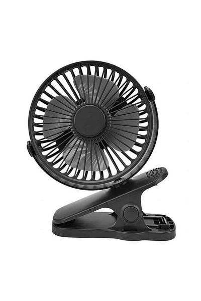 SIKS Ventilator portabil cu cleme, cu baterie reîncărcabilă USB, diametru 11 cm, 3 viteze, negru