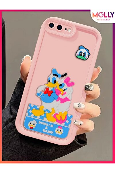 Molly iPhone 8 PLUS İçin Kum Pembesi Kenarları Kalın 3d Kabartmalı Donald Dai...
