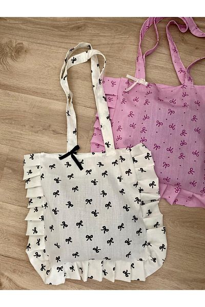 dkacollections Beach Bag Bag Cloth Bow Printed Bag Fabric Bag Gift Bag for Friend Cloth Bag with Bow