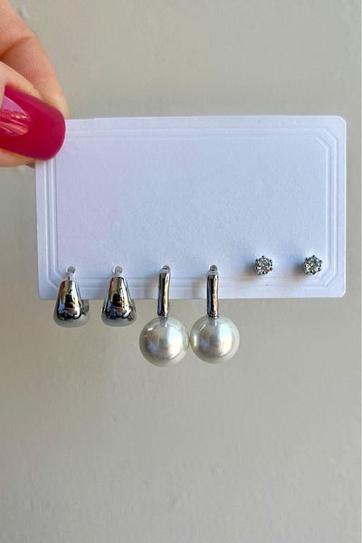 Bijou Luz Pearl Stone Detailed Six-Piece Earring Set