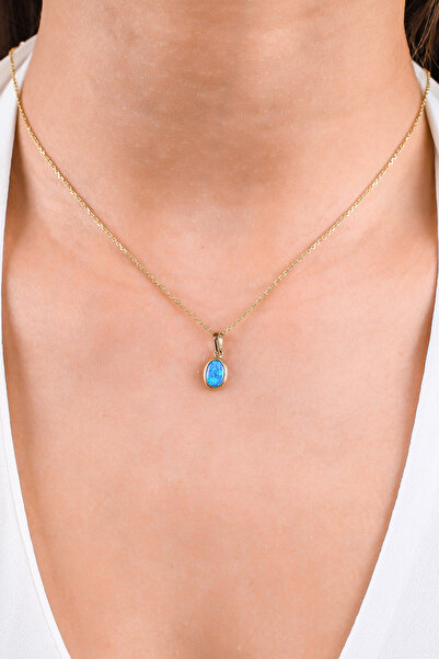 Side Gold Kuyumculuk 14 Ayar Altın Mavi Opal Taşlı Blue Dream Kolye Ucu