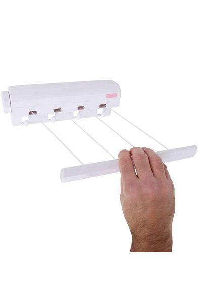 SIKS Uscător de rufe retractabil, montat pe perete, kit de montare inclus, 4 frânghii x 3,2 m