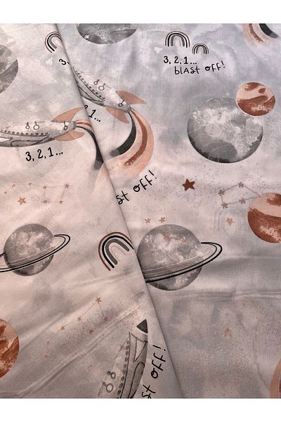 Sabaev Textile material, 100% natural cotton, width 240 cm, Universe Planets pattern