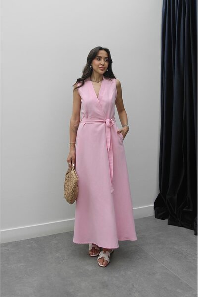 Havoş Pink Loya Belted Linen Dress