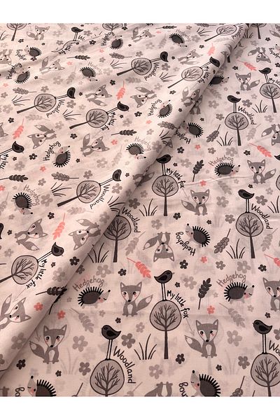 Sabaev Textile material, 100% natural cotton, width 240 cm, pattern In the forest animals