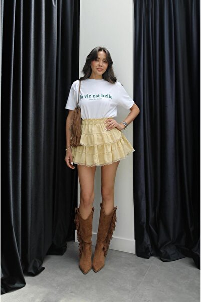 Havoş Fusta de tranziție din dantelă galbenă