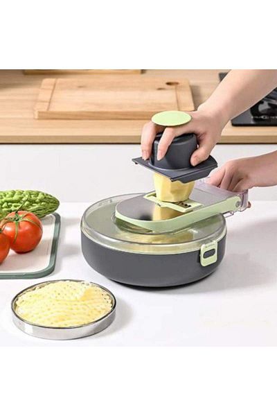 SIKS 9-in-1 Vegetable and Fruit Slicer, Hand Protection, Stainless Steel Blade, Gray/Green