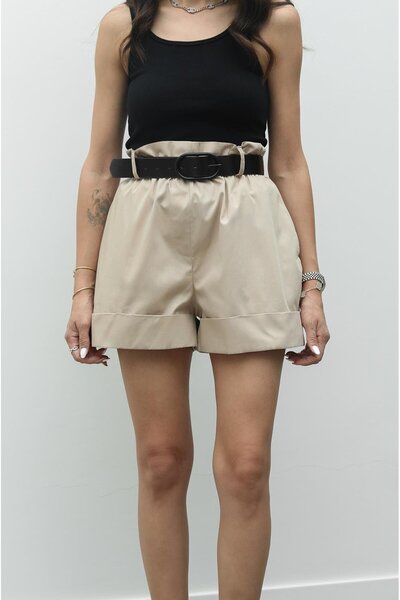 Havoş Beige Tivigo Belted Shorts