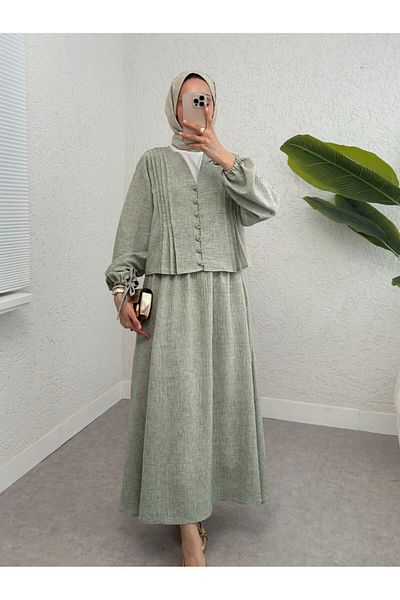 Modamorfo Sleeve Tie-Up Front Buttoned Skirt Suit -Çağla Y.