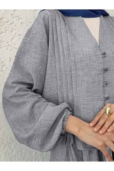 Modamorfo Sleeve Tie-Up Front Button Skirt Suit - Smoked