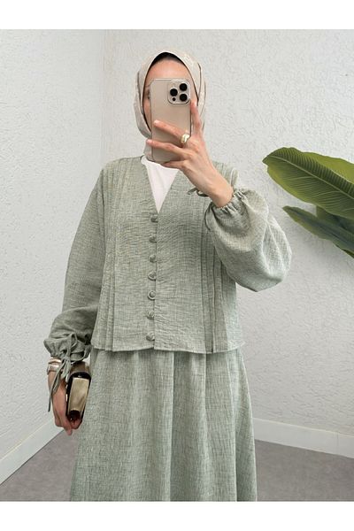 Modamorfo Sleeve Tie-Up Front Buttoned Skirt Suit -Çağla Y.