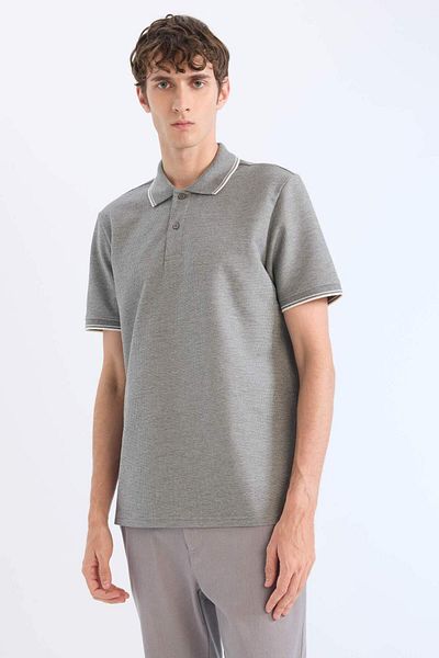 DeFacto Regular Fit Polo Neck Short Sleeve Textured Waffle T-Shirt D7932Ax25Sp