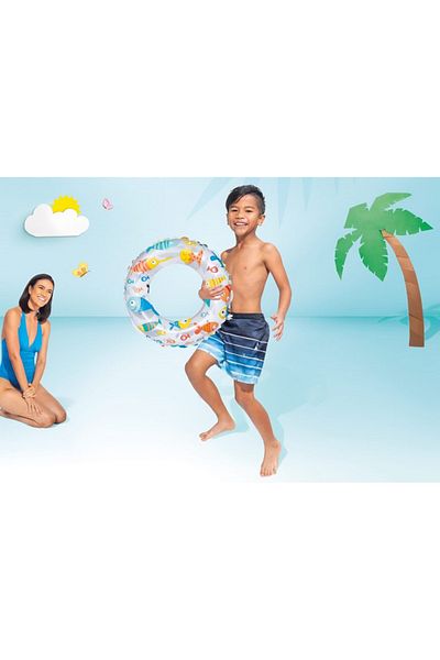 MAİN SHOP Intex 6-10 Years Old 61cm Fish Printed Bagel Inflatable Pool and Sea Swimming Ring Children's Lifebuoy M-59241