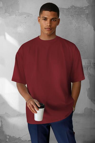 Tarzsokak Salas oversize pentru bărbați, roșu Claret Basic, simplu, fără impr...
