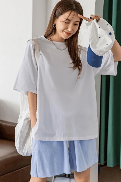 Tarzsokak Alb Basic Solid Neimprimat Oversize Salas Boyfriend Femei