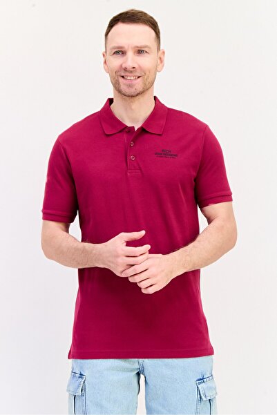 John Richmond Men Regular Fit Short Sleeve Brand Logo Polo Shirt, Burgundy
