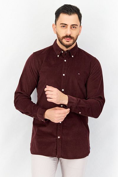 Tommy Hilfiger Men Slim Fit Corduroy Long Sleeve Casual Shirt, Brown