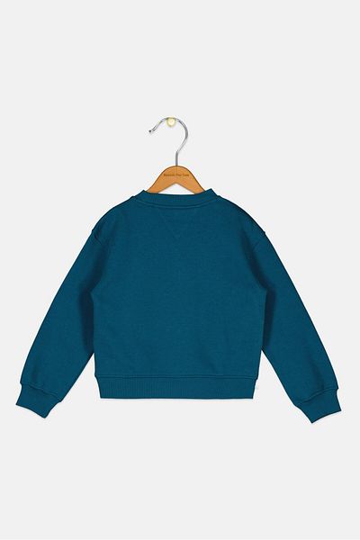 Tommy Hilfiger Kids Boy Crew Neck Long Sleeve Embroidered Logo Sweatshirts, Teal Blue