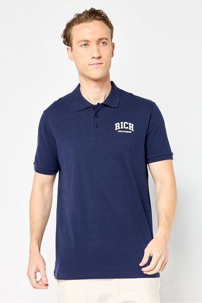 John Richmond Men Regular Fit Brand Logo Short Sleeve Polo Shirt, Navy