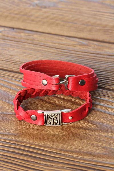 Skygo Red Leather Men's Bracelet Combination with Patterned Metal Accessories - Tj-Eb2806