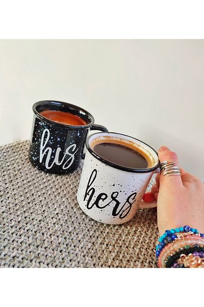ABYZ Black and White Ceramic Mug Set His Her's 330 ml - 2pcs