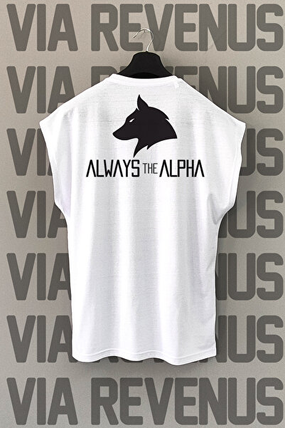 Vordevia Always the Alpha Text Imprimat pe spate Tricou sport cu mâneci zero ...