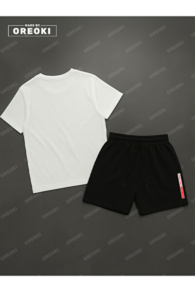 EFFRENATU Original Streetwear Printed Cotton Fabric Men's White T-Shirt-Black Shorts Set