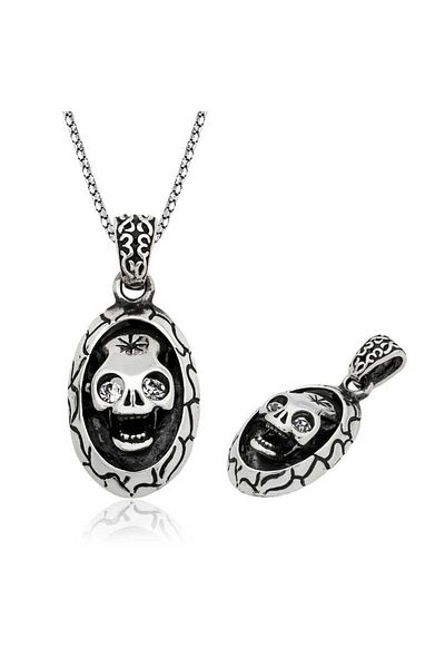 norsary Silver Skull Men's Necklace