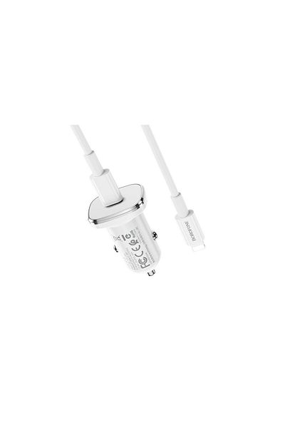 Borofone Lasting Power Bz12b Car Charger Set With Type-C To Lightning Cable, 1xType-C, Qc 3.0, White