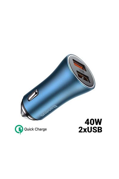 Baseus Incarcator Auto Baseus Golden Contactor Pro Dual Quick Charger Blue