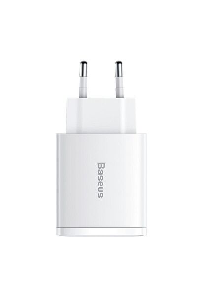Baseus Compact Quick Charge 30w Network Charger, 2 X Usb 5v/3a, 1 X Usb Type-c 5v/3a, White