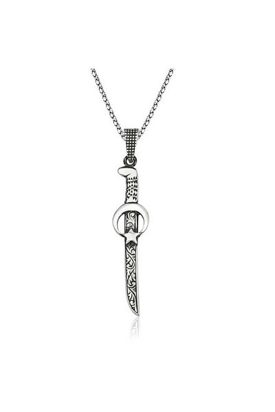 norsary Silver Moon Star Sword Men's Necklace