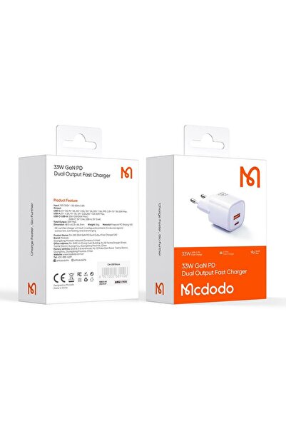 Mcdodo Incarcator Retea Dual Port USB-A si Type-C Nano Series GaN Fast Charging PD, 33W, Mov