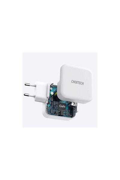 CHOETECH Incarcator Priza Mains Fast Charge Dual Usb-a/usb-c Pd 65w Eu, Alb