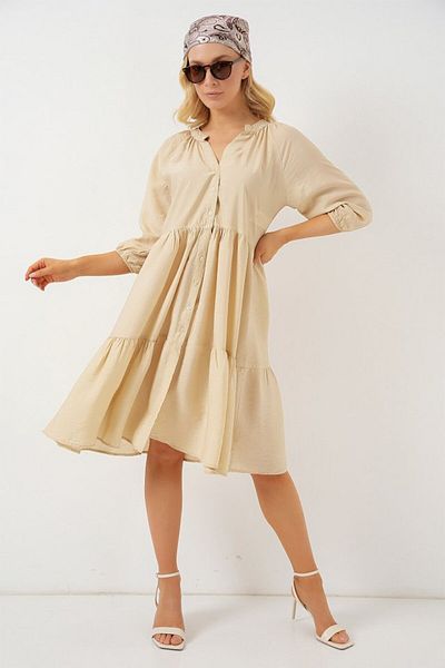modaserdem Button Short Sleeve Dress 2559 - Cream