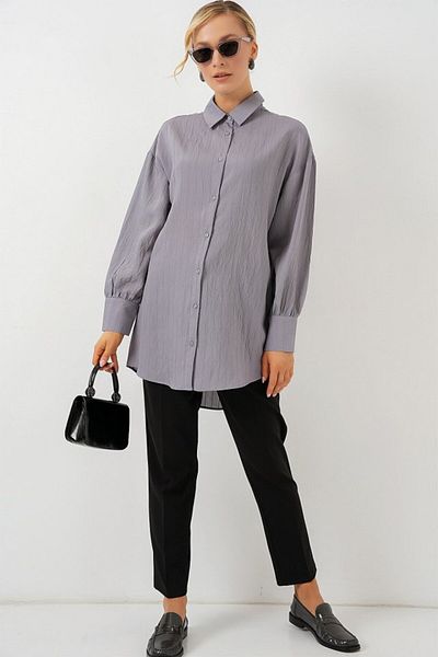 modaserdem Striped Long Shirt Tunic 5963 - Gray