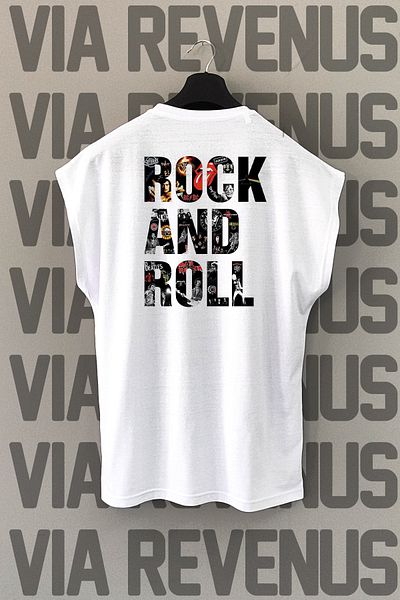 Vordevia Rock and Roll Back Printed Zero Sleeve Crew Neck Sports Tshirt