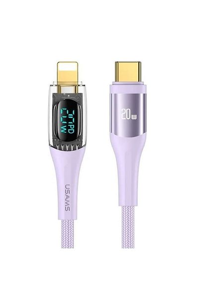 Usams Cablu Digital Type-C la Lightning Fast Charger, PD, 1.2m, Transparent / Mov