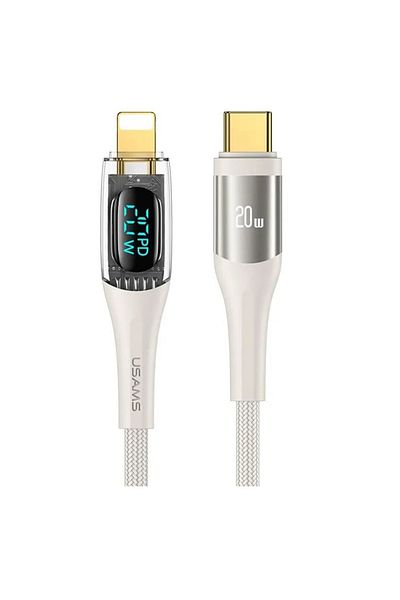 Usams Cablu Digital Type-C la Lightning Fast Charger, PD, 1.2m, Transparent / Bej
