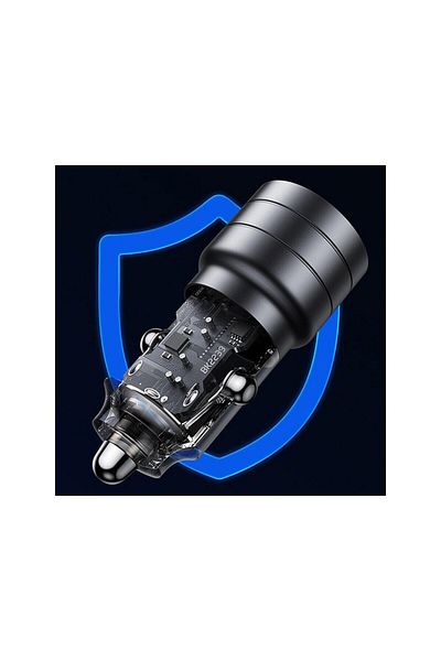 Usams Incarcator Auto Mini US-CC176 Dual port USB si Type-C, Fast Charge, 95W, Transparent / Negru