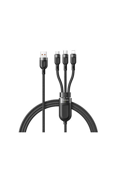 Mcdodo Cablu 3 in 1 Lightning & MicroUSB & Type-C Super Fast Charging Black (5A, 1.2m)