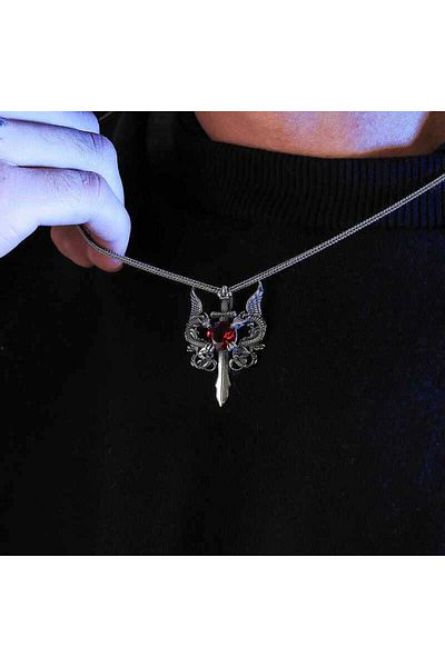 norsary Silver Red Stone Dragon Men's Sword Necklace