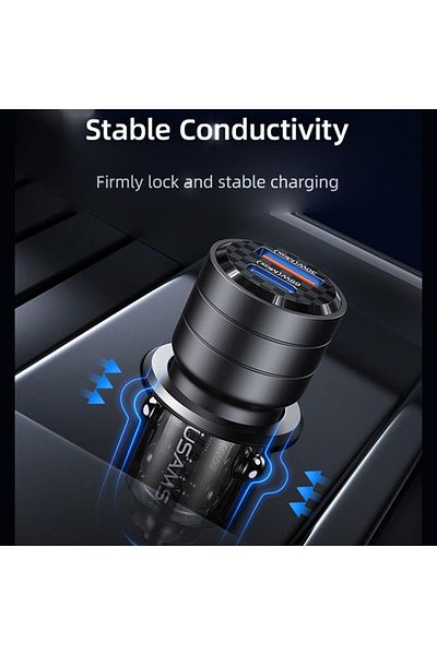 Usams Car Charger Mini Us-cc175 Dual Port Usb And Type-c, Fast Charge, 45w, Transparent / Black