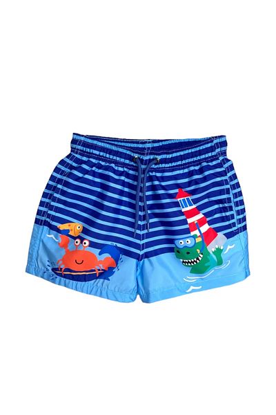 LİTTLE TORTOİSE Robă de baie pentru băiat Elephant Necati cu model 5/8 ani, mărime unică, pantaloni scurți de baie colorați, set de 2 (SET DE PLAJĂ)