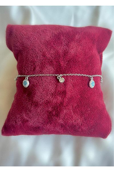 Bijou Luz Silver Blue Beaded Flower Zircon Stone Anklet